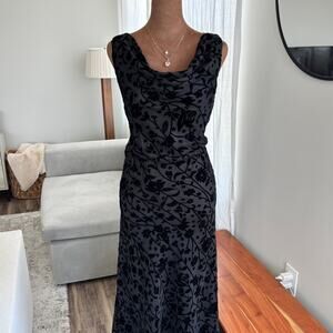 90s Y2K Vintage Studio I Floral Velvet Burnout Cowl Neck Maxi Dress Goth Size 10